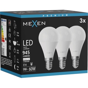 Mexen Nova 3x LED крушка E14, G45, 9W, неутрална - 4000K, 945 lm - L101-E14-0940-01x03 (L101-E14-0940-01x03)