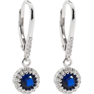 Rafity stříbrné náušnice se safírem a zirkony E0087KL-0805