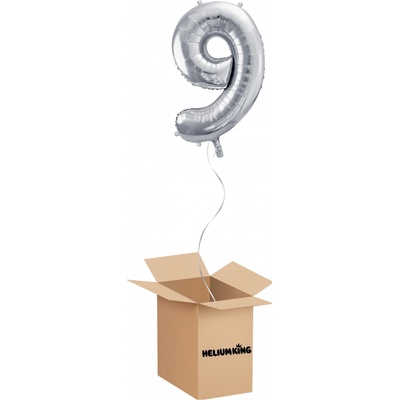 HeliumKing Balónový box Narodeninové číslo 9 strieborný 86 cm