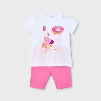 Mayoral Комплект къс клин колоездене cutout в розов цвят и бяла тениска за мини момиче Майорал