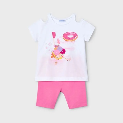 Mayoral Комплект къс клин колоездене cutout в розов цвят и бяла тениска за мини момиче Майорал