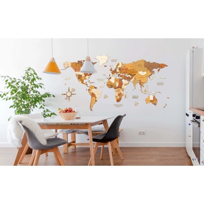 Nástenná drevená mapa sveta L150 - Traveler - 150 x 75 cm