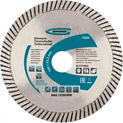 GROSS Диск диамантен за сухо рязане, лазерна перфорация, 125х22, 2 мм, TURBO // Gross
