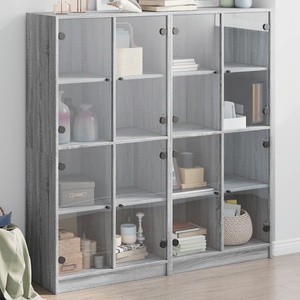 vidaXL Библиотека с врати сив сонома 136x37x142 см инженерно дърво (3206522)