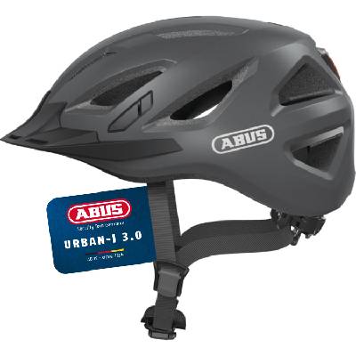 city helmet Urban-I 3.0 - bicycle helmet with rear light, peak and magnetic closure - for men and women - titanium (greyish), size XL - 86865