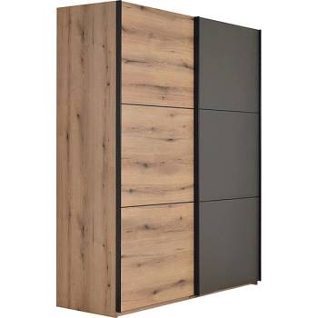 Matis Гардероб с плъзгащи врати ap 180 см дъб артизан / сиво