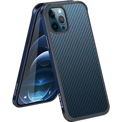 SULADA Apple iPhone 12 Pro Max - guma / kov - karbónová textúra - priehľadný - námornícka modré