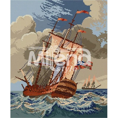 Milena Style Малката фрегата - гоблен със схема конци dmc 1: 4