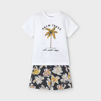 Mayoral Комплект трико бермуди с палми и бяла тениска за мини момче Майорал