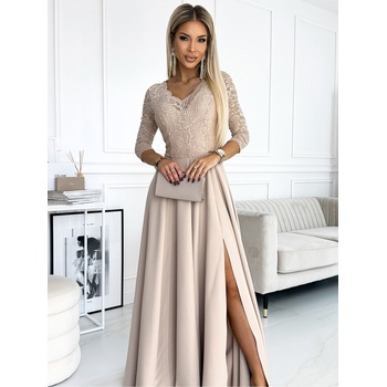 Numoco Дълга елегантна рокля с деколте и разкрояване на крачолите - бежова Numoco AMBER numoco | Bezhov | ЖЕНИ | 3XL