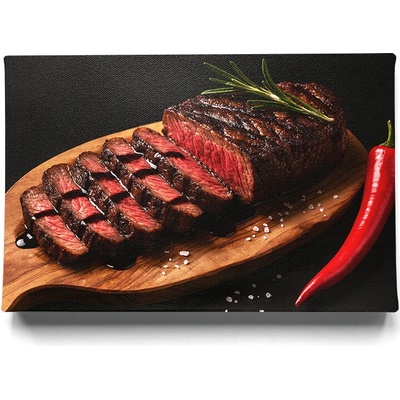 KRAFTHOUSE.EU Ohnivý Steak – Dokonalé Medium Rare – obraz na plátně Premium Canvas | 100% bavlna | Různé rozměry Velikost: 40 x 30 cm