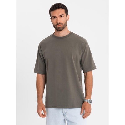 Ombre Clothing Мъжка памучна тениска LOOSE FIT с кръгло деколте - тъмно маслинено зелено Ombre Clothing | Zelen | МЪЖЕ | L