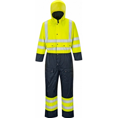PortWest S485 Kombinéza reflexní nepromokavá zimní žlutá/námořnická modrá