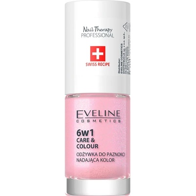 Eveline Cosmetics Nail Therapy Care & Colour балсам за нокти 6 в 1 цвят Shimmer Pink 5ml