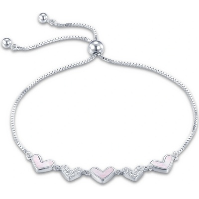 MINET 2319 Stříbrný náramek srdíčka s bílými zirkony s růžovou perletí