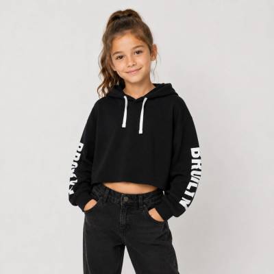 Winkiki Kids Wear Dívčí zkrácená mikina s kapucí Brooklyn černá