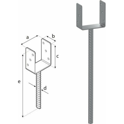 Domax 500 zapustená pätka stĺpika typu U PS 500 / 90 U - 91 x 60 x 124 x 4.0 mm