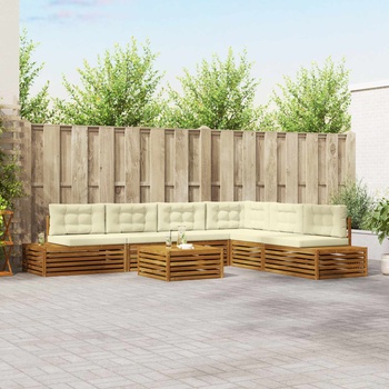 vidaXL Комплект дивани за открито 7 Брой Натурален и Крема (3374105)
