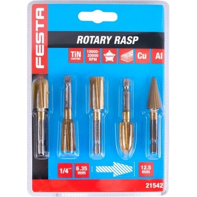 Rašple rotačné TiN stopka 1/4" sada 5ks FESTA
