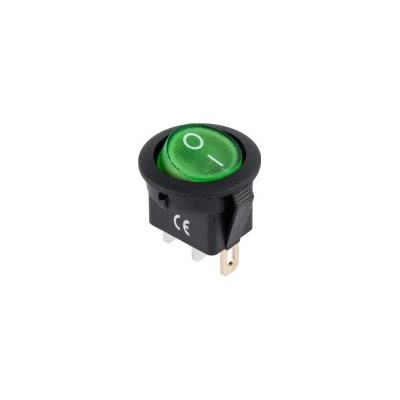 Kolískový prepínač 3-pin, 12V, zelený, podsvietený PRK0018D