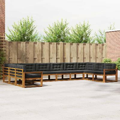 vidaXL Комплект дивани за открито 10 pcs Натурален и Антрацит (3368245)