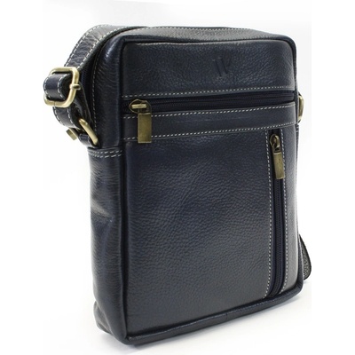 Tmavě modrý pánský kožený zipový crossbag