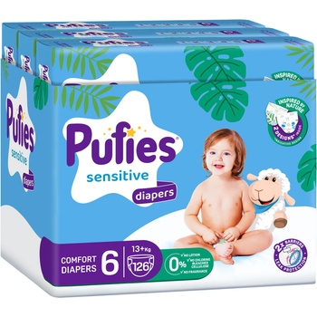 pufies Бебешки пелени Pufies Sensitive - Extra Large, размер 6, 126 броя, 13+ kg, 3 х Maxi Pack (23149)