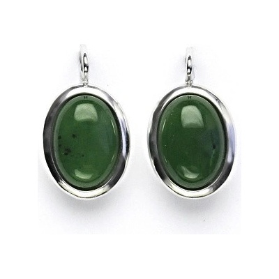 Čištín Zlaté náušnice, bílé i žluté zlato, přírodní kámen nefrit - NK 1454