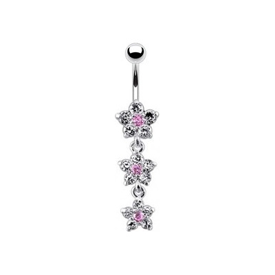 Šperky4U stříbrný piercing do pupíku kytičky BP01123-CP