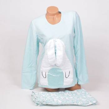 Image 1 of Светлотюркоазена поларена пижама със зайче