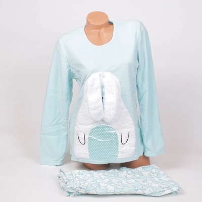 Светлотюркоазена поларена пижама със зайче