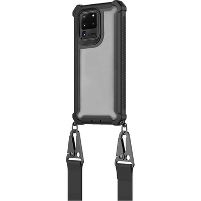 4smarts Sling Case Downtown - удароустойчив хибриден кейс с лента за врата за Samsung Galaxy S20 Ultra (черен-прозрачен)