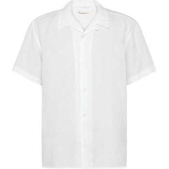 KnowledgeCotton Apparel Мъжка риза с копчета Knowledgecotton apparel Box S/S Linen Shirt - Bright White (033-2675-0211)