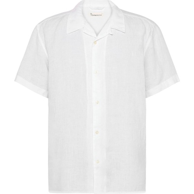 KnowledgeCotton Apparel Мъжка риза с копчета Knowledgecotton apparel Box S/S Linen Shirt - Bright White (033-2675-0211)