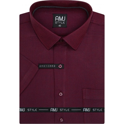 AMJ pánská košile s vytkávaným síťovaným vzorem krátký rukáv slim-fit VKSR1456 vínová