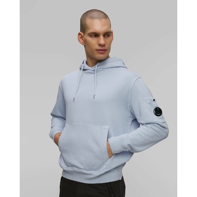 C.p. Company Cotton Diagonal Fleece Resist Dyed Hooded Lens Modrá