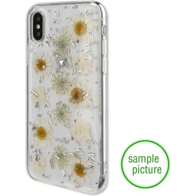 4smarts Силиконов Калъф с Цветя за iPhone XR, 4Smarts Glamour Bouquet Case, Сребро/Бял (4S469977)