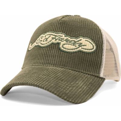 Ed Hardy Embroidery Applique Cord 5 Panel Trucker Cap Sage