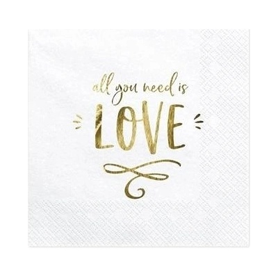 Papírové party ubrousky bílé All you need is love 20 ks