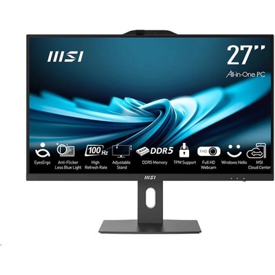 All in One компютър MSI Pro AP272P 14M-886XEU (9S6-AF8321-1025), двадесетядрен Intel Core i7-14700 2.1/5.3 GHz, 27" (68.58 cm) Full HD IPS Display, (DP&HDMI), 16GB DDR5, 1TB SSD, 2x USB 3.2 Gen 1 Type-A, No OS (9S6-AF8321-1025)