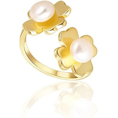 JwL Luxury Pearls Pozlátený prsteň s pravými perlami Štvorlístok JL0693
