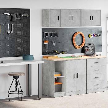 vidaXL гаражни шкафове, 2 бр, бетонно сиви, инженерно дърво (3328263)