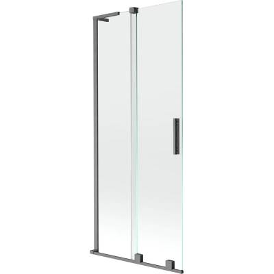 Mexen Velar L 2-крилен разтегателен параван за вана 80 x 150 см, прозрачен, четка (896-080-003-01-66)