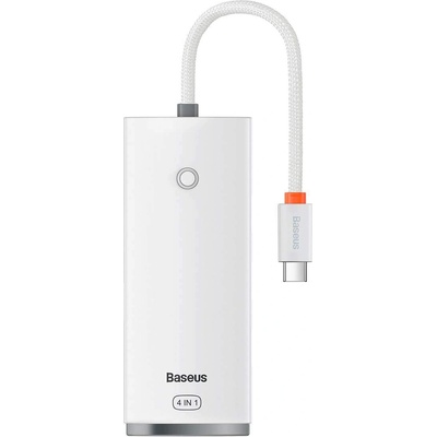 Baseus USB-C Lite Series 5-Port Hub (WKQX030302) - 4-портов USB-A хъб и USB-C вход за компютри и лаптопи с USB-C (25 см) (бял)