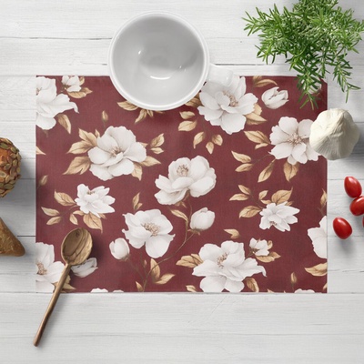 Biante bavlna prestieranie Sandra SA-773 Biele kvety na vínovom 30x40 cm
