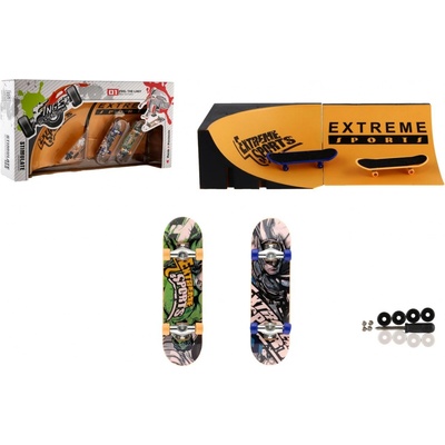 Teddies Skateboard prstový skrutkovací 2ks plast 10cm s rampou s doplnkami 2 farby v krabičke 35x9x18cm