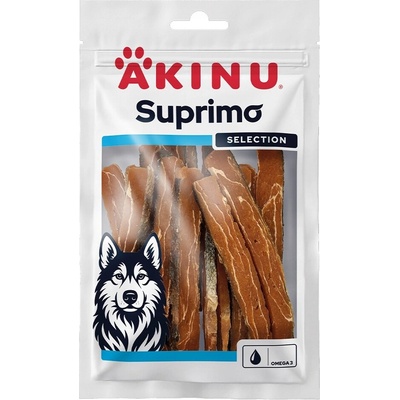 Akinu SUPRIMO SELECTION Losos kúsky s kožou maškrta pre psov mramorovaný 75g