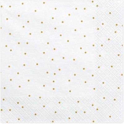 Partydeco ubrousky bílé se zlatými puntíky 33x33cm 20ks