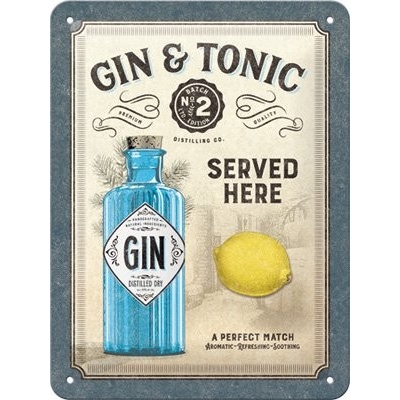 Postershop Plechová cedule: Gin & Tonic Served Here - 15x20 cm