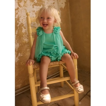 Abel & Lula Нежен комплект в цвят аква за бебе момиче с потник и къси панталони с розички Abel&Lula